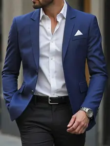 Men's Business Suit Jacket, Regular Fit Wedding Coat with 2 Buttons, Classic Elegant Design Formal Wear, Stylish Men's Clothing, Menswear, Long Sleeve, Formal Attire, Suit Coats