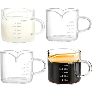 4 Pack Measuring Cups Espresso Shot Glasses, Double Spouts Espresso Cup Glass Graduated 75 ML/ 2.5 OZ for Milk Pitcher, Coffee Maker Accessories