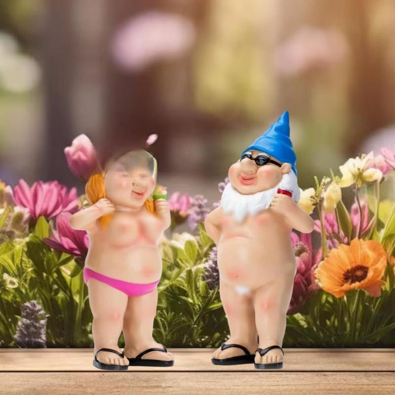2Pcs Garden Gnomes Rude and Playful Resin Dwarf Statues for Indoor or Outdoor Lawn Decor Perfect for Novelty Gifts and Adding Humor to Your Garden