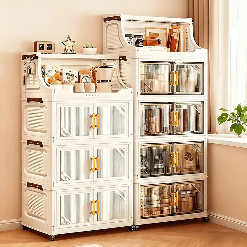 1pc Multifunctional Foldable Storage Cabinet, Heavy-duty Plastic Storage Box with Open Shelves, Space-saving Design, Suitable for Living Room, Office, Furniture Organization, Home Organization and Small Spaces