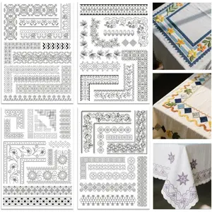 4 Sheets Water Soluble Embroidery Patterns Stabilizers - Pre-Printed Borders & Motifs Designs - Stick & Stitch Embroidery Paper for Hand Sewing Lovers