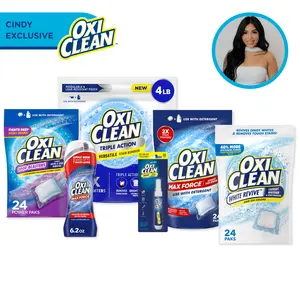 OxiClean x Cindy Power Pak & Laundry Powder Bundle, Odor Blasters, Max Force and White Revive Power Pak 24ct with Triple Action Versatile Stain Remover Powder