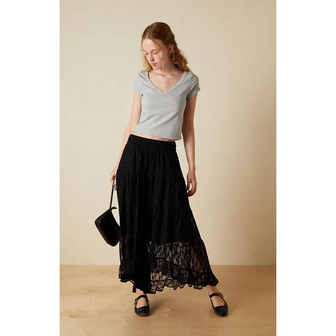Your Favorite Women's High-Low Lace Midi Skirt - Multicolor