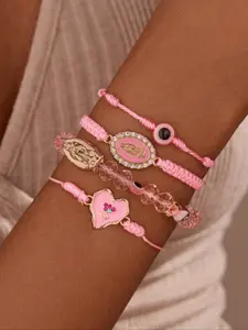 4-Piece Boho Adjustable Braided Hand Chain Set, Mary Heart Evil Eye Bracelets, Perfect for Women, Mother's Day Gift