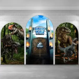 World Dinosaur Chiara Arch Covers Stretchy Backdrop – T-Rex & Raptor Design, Perfect for Kids’ Birthday & Dinosaur Theme Party Photo Backdrop
