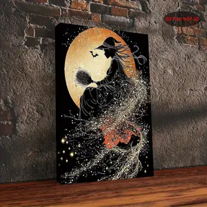 JIT 1PC Framed Canvas Wall Art Moon Night Witch Paint by Number Kit, Adults' Paint-by-Number Kits on Canvas, Painting Kits Art Crafts