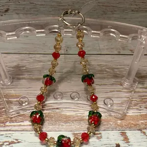 Strawberry crystal bead phone chain