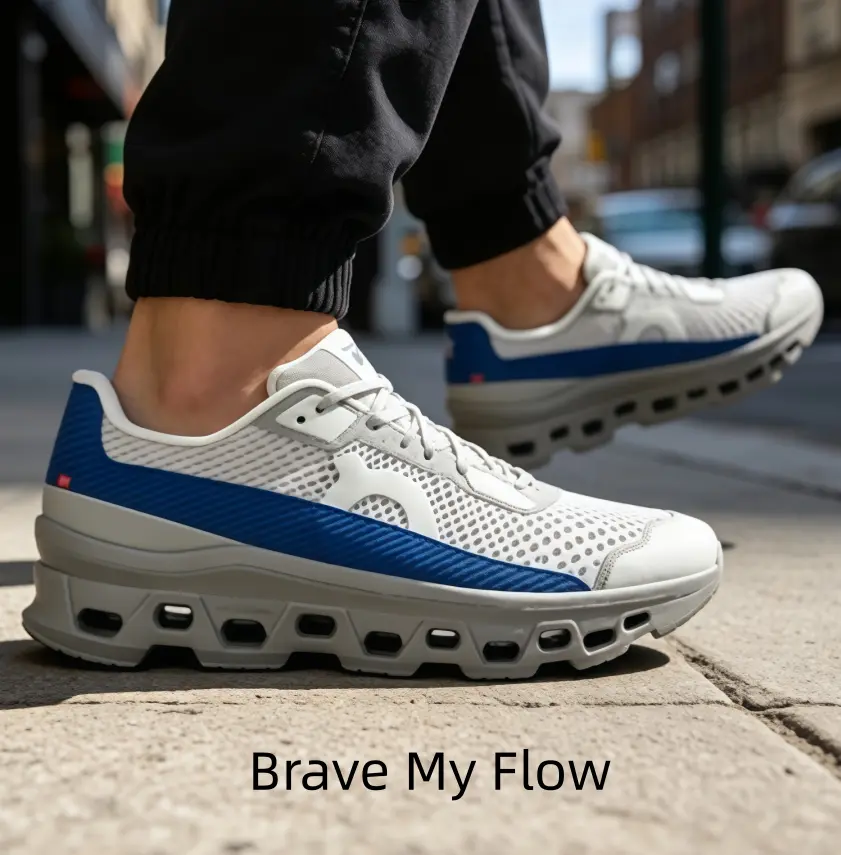 Fashion Gray Blue Contrast Color Breathable Mesh Sport Sneakers Hollow Multi Hole Shock Absorbing Outsole Soft Cushion Athletic Shoes Perfect For Marathon Training Casual Street Style Outdoor Hiking Daily Walking Workout Footwear