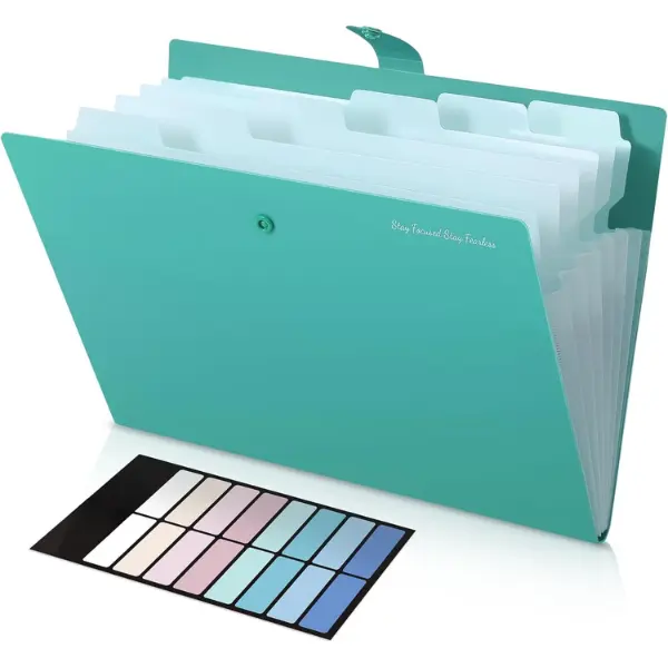 7-Pocket Expanding File Folder, Professional Accordion Document Organizer with Labels, Portable Paper Receipt Holder for Office Home Business, Letter/A4 Size Green