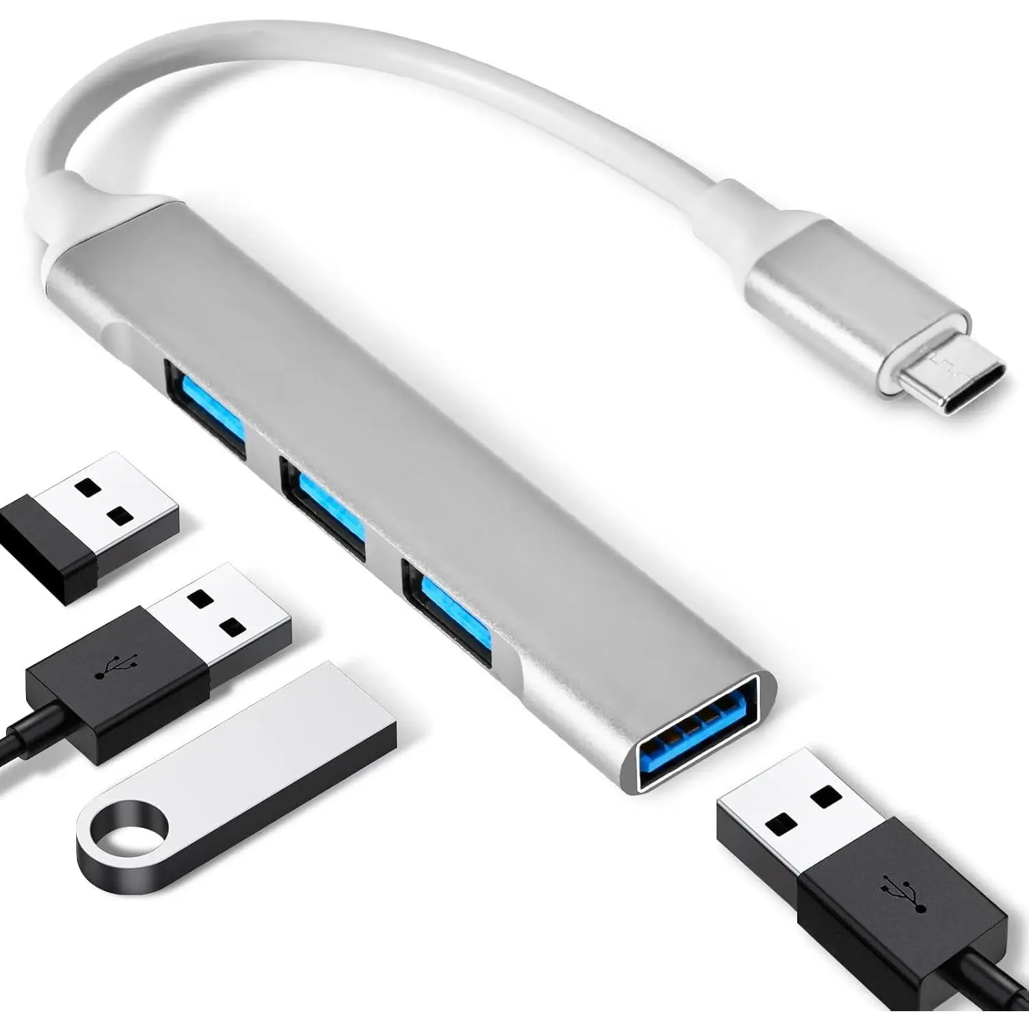 USB C to USB Hub, Aluminum USB C to USB A 3.0 Adapter, 4 Ports Type C to USB Adapter, Plug and Play USB Extender for MacBook Pro/Air, Laptop, Keyboard and