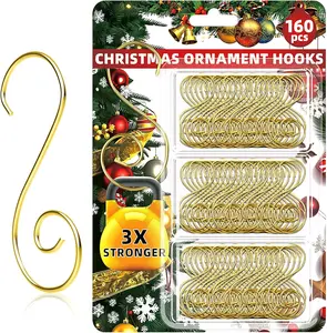 160 count Christmas Ornament Hooks  S-Shaped Hangers with Storage Box Christmas Tree Hooks for Ornaments, Xmas Ornament Hangers for Tree Decoration