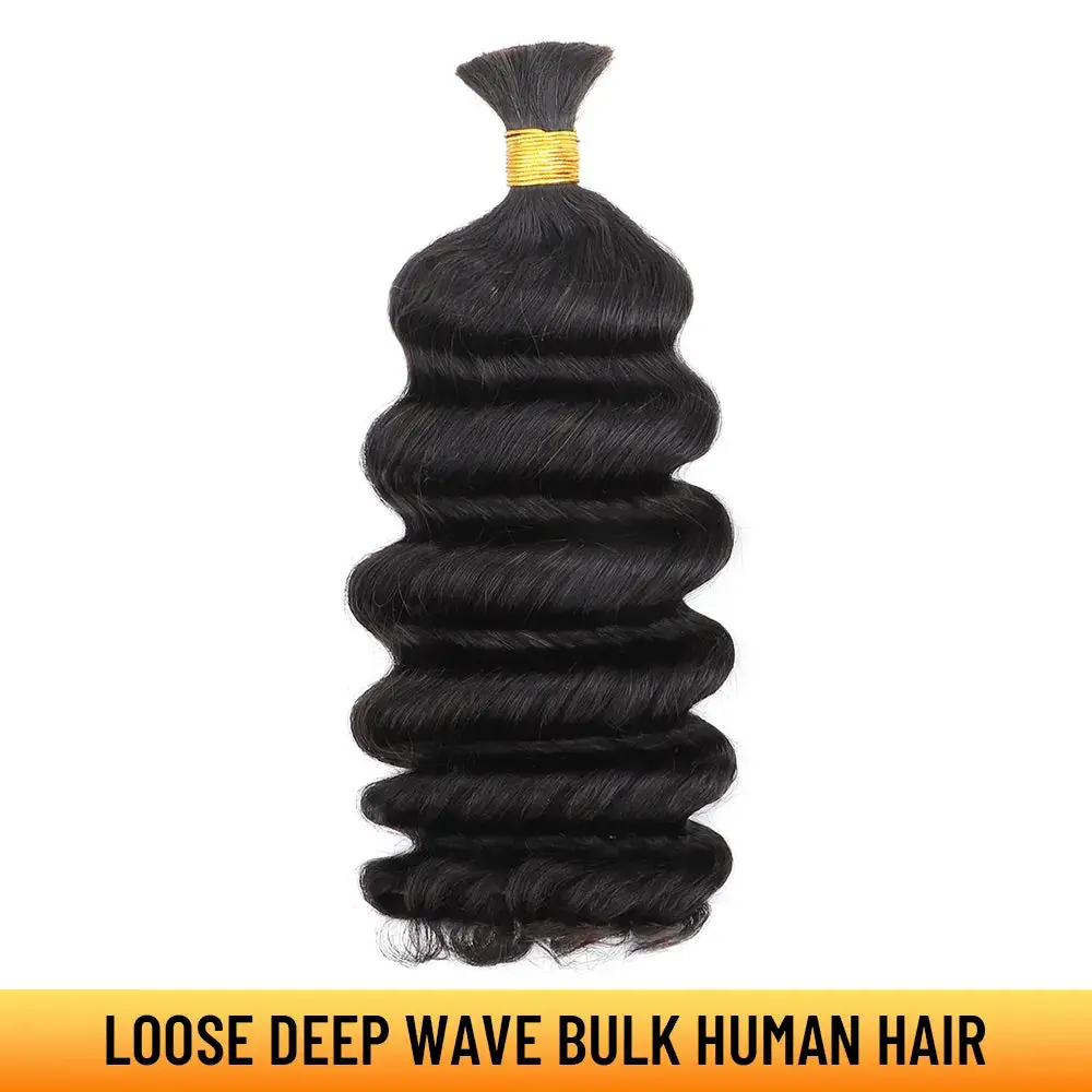 YGwigs Loose Deep Wave Double Drawn Bulk Human Hair Extensions for Boho Knotless Braiding Natural Black YGwigs Loose Deep Wave Double Drawn Bulk Human Hair Extensions for Boho Knotless Braiding Natural Black