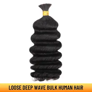 YGwigs Loose Deep Wave Double Drawn Bulk Human Hair Extensions for Boho Knotless Braiding Natural Black