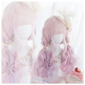 OLACARE Peach Pink Color Synthetic Wigs With Bang Long Natural Wavy Hair Wig for Women Daily Use Cosplay Heat Resistant