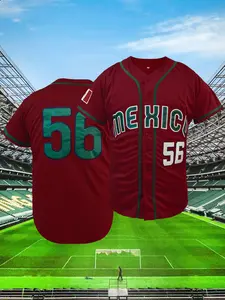 High-Quality Mexico #56 Embroidered Baseball Jersey, V-Neck Loose Fit Baseball Uniform, Breathable Button-Up Sportswear Top, Sportswear Clothing, Perfect for Outdoor Sports & Training, Unisex, All Seasons