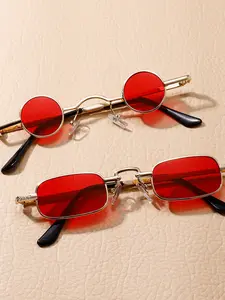 Gigula Vintage Sunglasses Set, Unisex Round Frame & Square Decoration, Trendy Fashion Eyewear, Perfect for Men and Women, Sun Shades