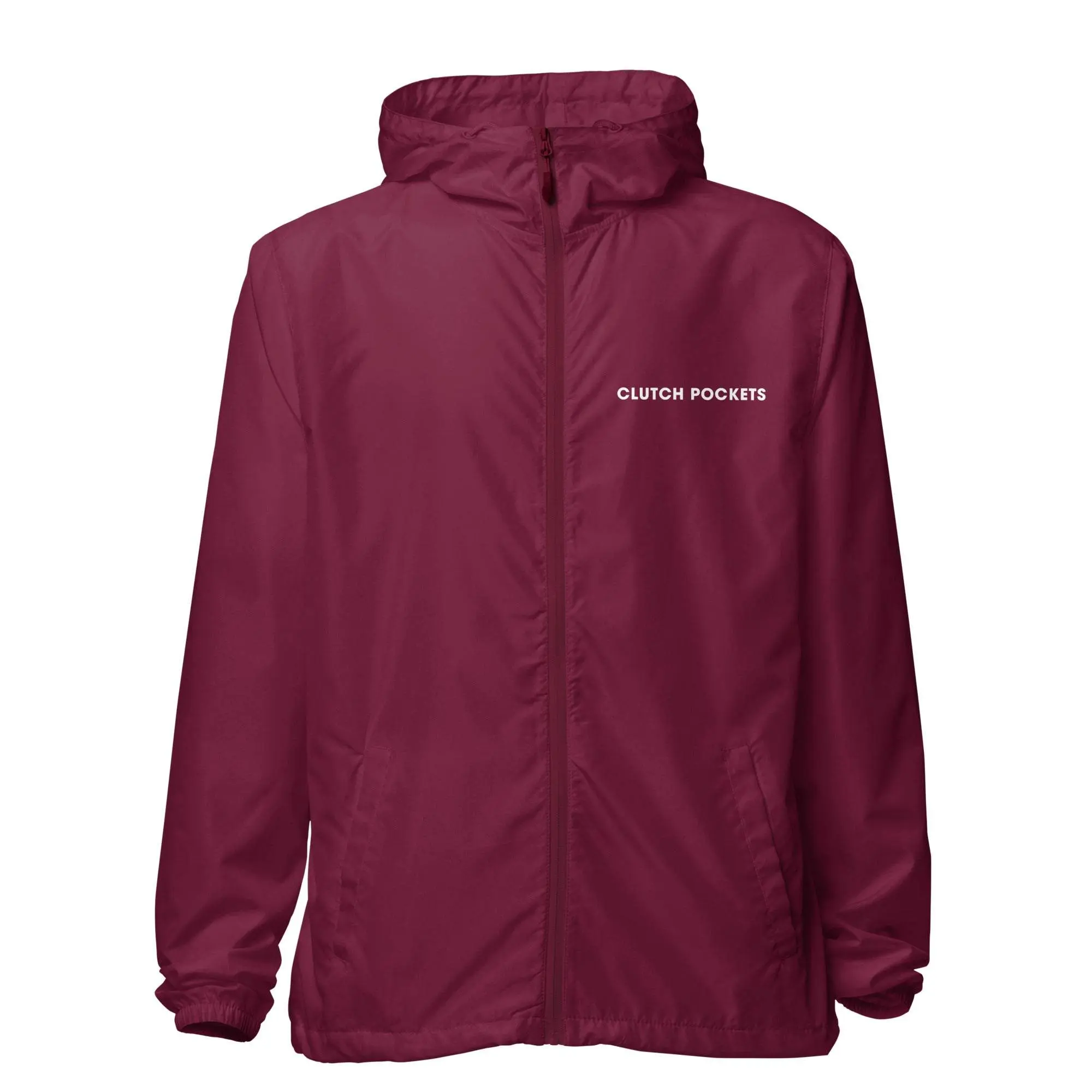 Maroon CLUTCH POCKETS lightweight zip up windbreaker Fabric Jacket Menswear Zipper Coats Elastic Mesh Polyester Tops Underwear