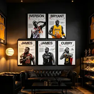 Iverson, Kobe, LeBron, KD, Curry Poster, Basketball Sports Poster Home Wall Art Decorative Art Piece
