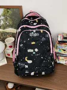 Girls' Cute Starry Sky Backpack, Lightweight Durable Book Bag, Multi-Pocket Design, Fashionable Student Backpack, Trendy Backpack, Large Capacity Casual Daily Use