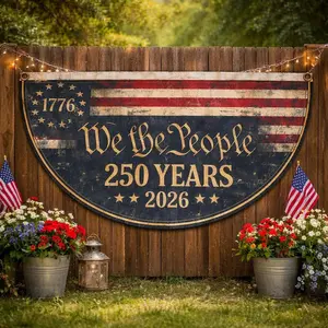 We The People 250 Years Semicircle Fence Flag, Patriotic USA 2026 Banner, Vintage American Outdoor Decor