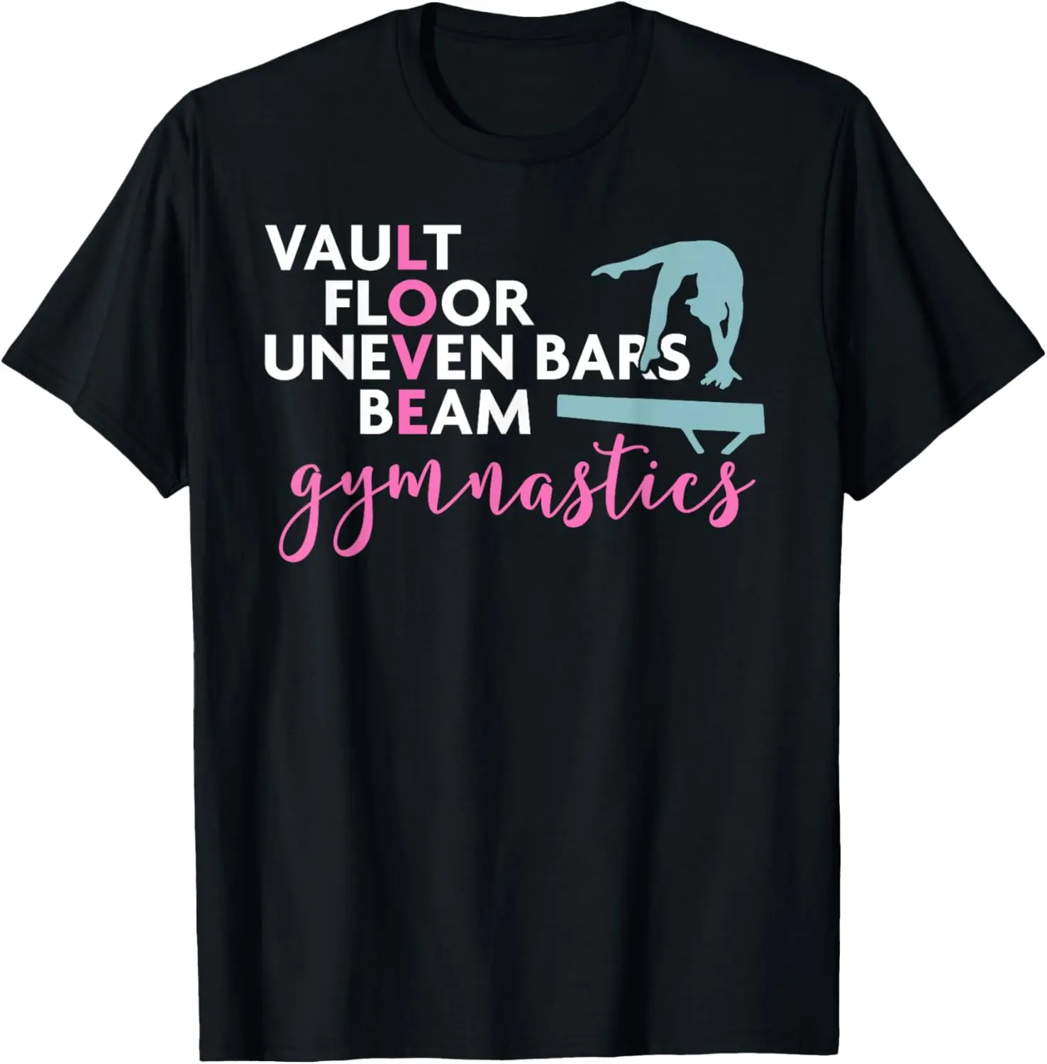 Girls' Love Beam Gymnastics T-Shirt, Funny Gymnast Graphic Top in 100% Cotton, Casual Short Sleeve for Everyday Streetwear, Shortsleeve, Tshirt, Vintage