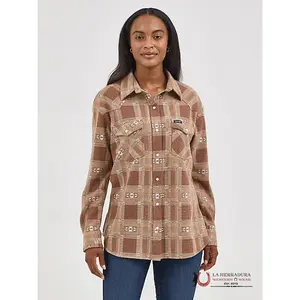 Women's Wrangler Retro Women's Brown Aztec Print Unlined Boyfriend Fit JACKET 112368459
