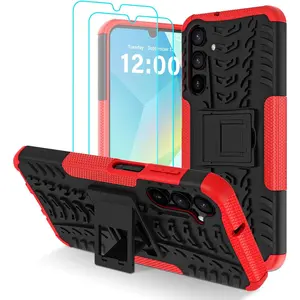 for Samsung Galaxy A16 5G Case with 2 Pack Screen Protector,Military Grade Shockproof, Heavy Duty Robust Bumper Cover with Kickstand for Galaxy A16 5G Phone Case, Red
