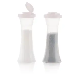 Tupperware Large Hourglass Salt and Pepper Shakers ~ Leak Proof ~ Moisture Proof ~ Camping Kitchen Supplies Container Utensils ~ Airtight Seals ~ Dishwasher Safe ~ Easy Grip ~ Translucent Material ~ Hinged Lid ~ 177 mL Capacity