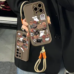 Cute Halloween Ghost & Pumpkin Phone Case for iPhone 11 12 13 14 15 16 17 Pro Max Pro Plus, Galaxy S25 S24 S22 S23 Hands-Free Crossbody Option Available.NN17   iphone 16 plus cases Cover iphone 17 case iphone 15 pro max case