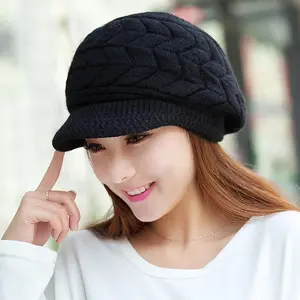 Winter Visor Beanie Hat for Men and Women Brim Knit Billed Cap Thick Solid Color Hats Soft Lightweight Breathable Fashionable Winter Hats One Size Fits Most Elasticity Sun Protection Wind Protect