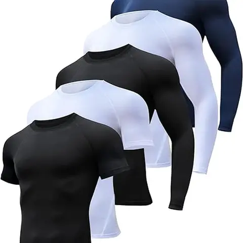 Men's 5-Pack Dry Fit Compression Shirts - Long/Short Sleeve, Slim Fit, Soft Breathable Fabric, UV Protection, Gym Training Sportswear, Gym Daily Wear, Track and Field Fast Recovery Athletic Base Layer Undershirt