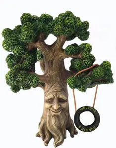 Fairy and Garden Gnome Tree - Enchanted Grandpa Miniature Tree with Removable Glow in The Dark Welcome Sign for Fairies and Lawn Gnomes