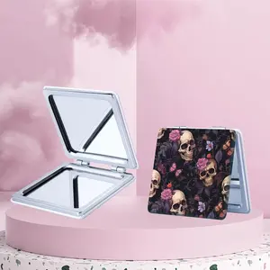 Skull & Flower Pattern Makeup Mirror, 1 Count Folding Handheld Mirror, Makeup Tool for Women & Girls, Daily Holiday Birthday Gift