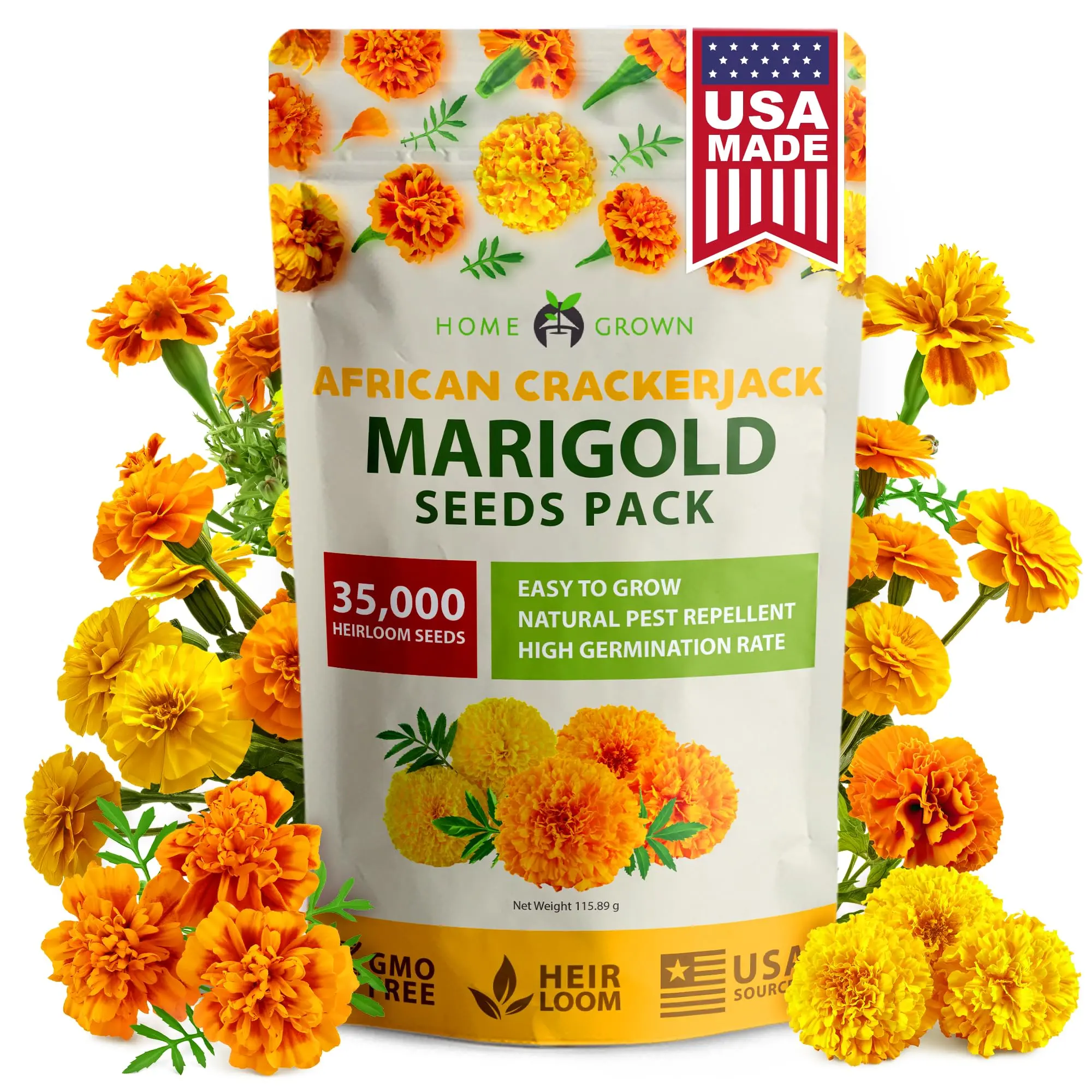 Crackerjack Marigold Seeds for Planting Outdoors  Heirloom Flower Seeds,  High Germination, Bulk Pack for Companion Planting, Bright Orange Garden  Flowers (Tagetes erecta) - TikTok Shop