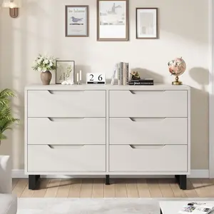 6 Dresser for Bedroom, 47.2 in Wide Dresser, Modern Rustic Engineered Wood Dresser with Deep Storage Drawers, Freestanding Storage Cabinet for Living Room, Hallway, Entryway