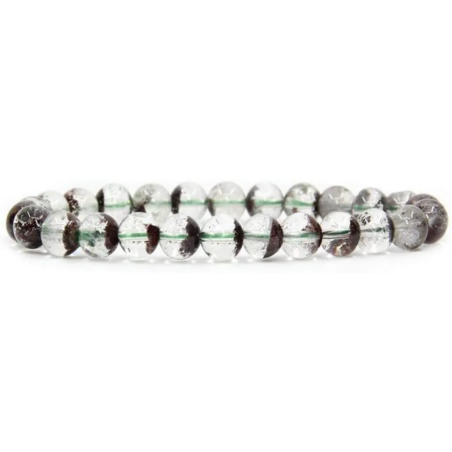 Natural Green Ghost Phantom Quartz Handmade Gemstone 8mm Round Beads Elastic Bracelet 7" Unisex