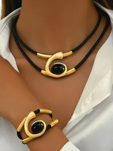 Boho Style Geometric Design Pendant Necklace & Bracelet, Fashion Jewelry for Party, Daily Clothing Decor, Trendy All-match & Exquisite Jewelry for Birthday Gift, Elegant Jewelry Set, Matching Jewelry Set