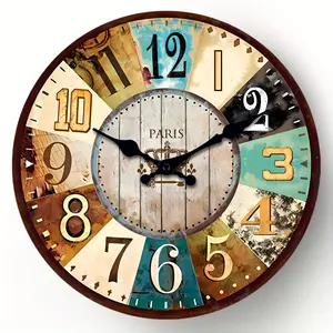 10 inch A Country Farmhouse Retro Plaid Roulette Wooden Wall Clock Silent Non-Ticking Clock, Living Room Home Kitchen Decoration Wall Clock, Birthday Gift(No Battery)