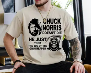 Chuck Norris Doesn't Die Grim Reaper T-Shirt | RIP Chuck Norris Tee | Legend Action Star Gift | Premium Soft Cotton Oversized Graphic Tee, Relaxed Fit, Easygoing Feel, Easy to Wear, Just Throw It On