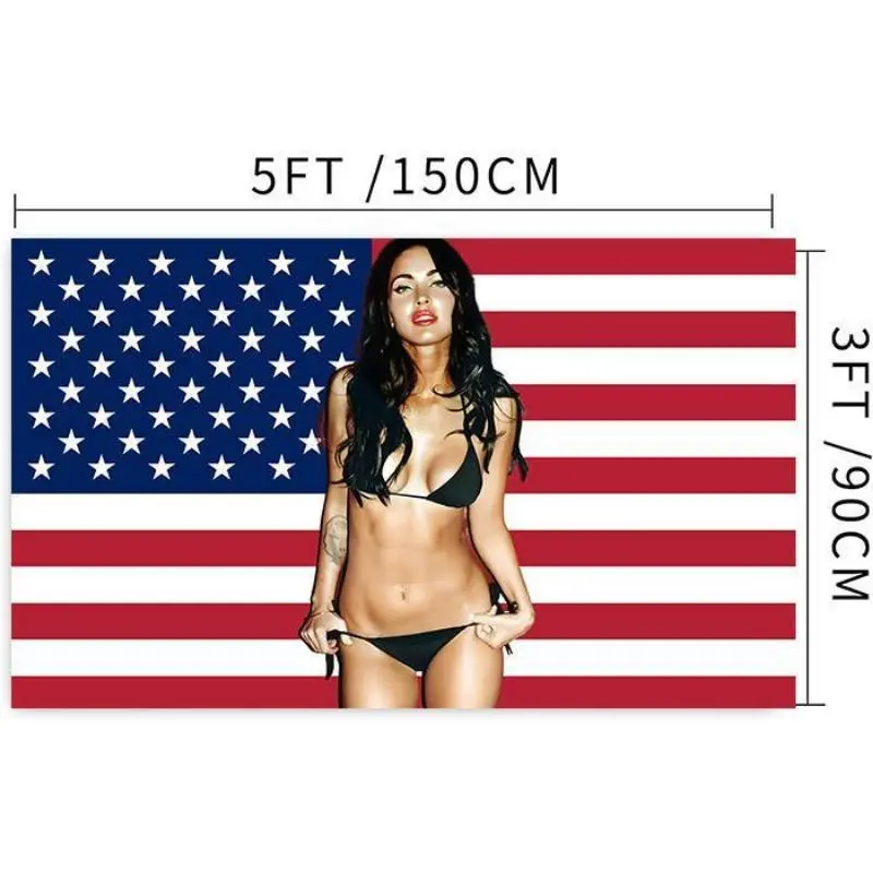 Megan Fox Themed Customizable 3ft x 5ft Durable Synthetic Polyester American Flag - Unique A5/A6-Compatible Party Home Decor Tapestry for Men's Room Outdoor Use