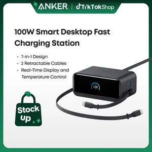 Anker Nano 7-in-1 USB-C Charging Station with 2.3ft InstaCord, 3 USB-C, 3 AC Outlets, 1 USB-A, 100W Desktop Power Strip for iPhone 17/16, MacBook, and More, Perfect for Multitasking