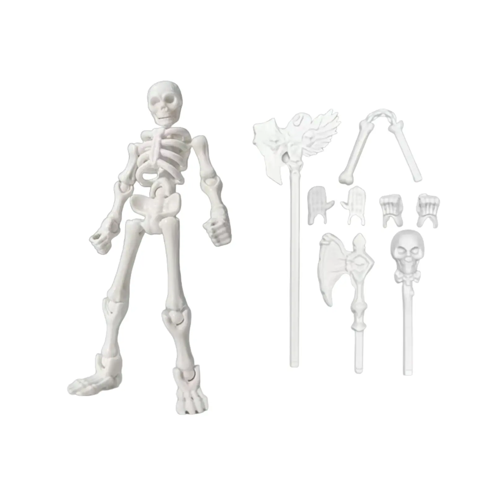 Plastic Halloween Movable Articulated Human Skeleton Action Figure - DIY Decoration Props, Horror Figurines, Collectibles for Shelf/Desk Home Decor with Weapons