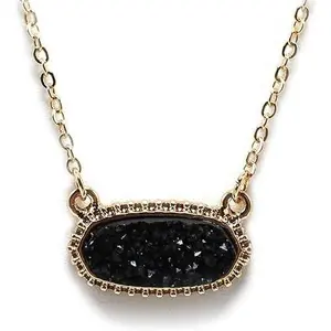 Faux Druzy Stone Light Weight Fashion Trendy Pendant Necklace for Women and Girls… (BLACK-OVAL)