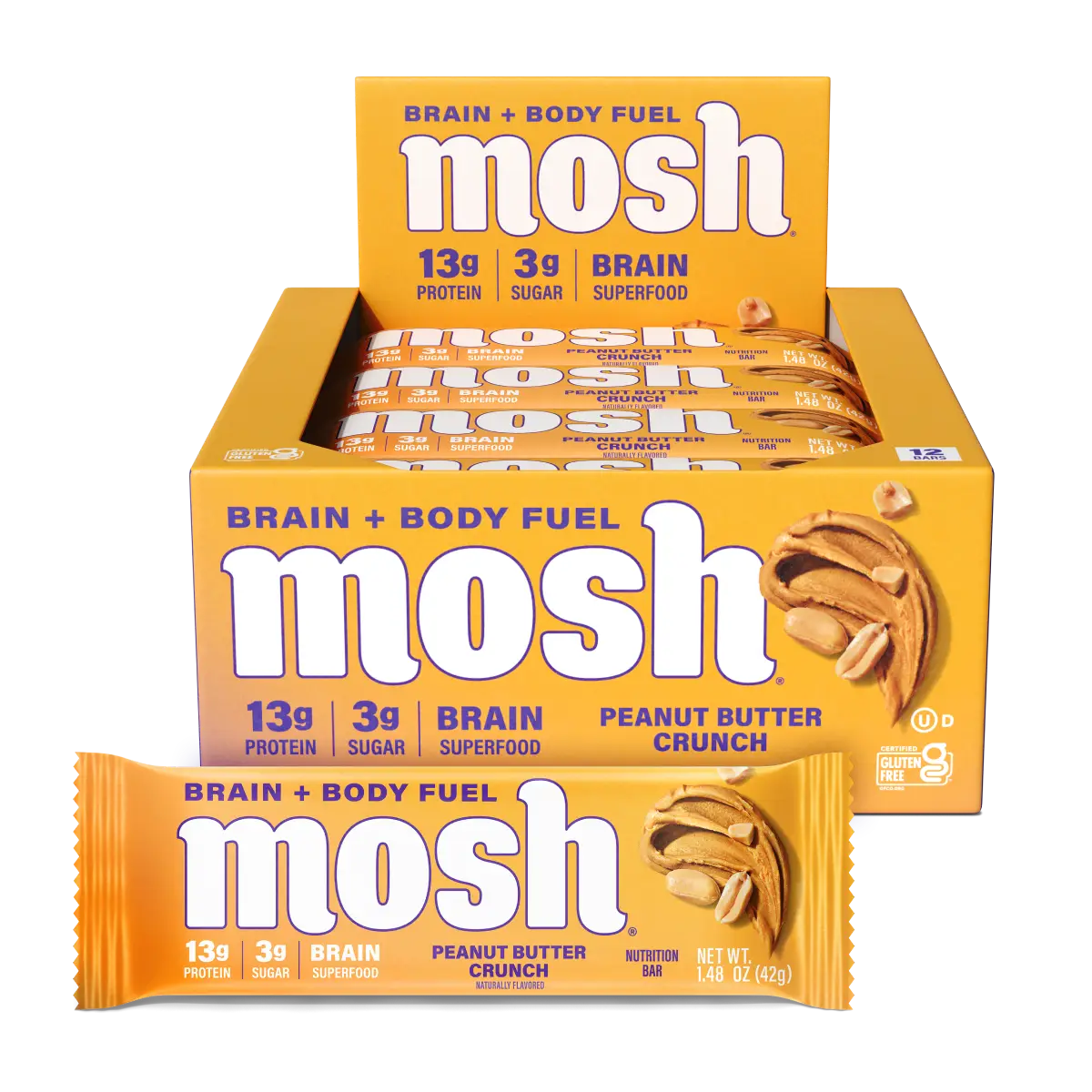 MOSH Protein Bars Peanut Butter Crunch 12ct Snack Crunchy