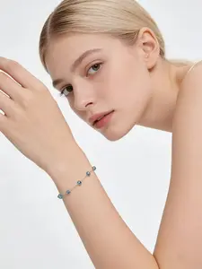 Dainty Light Blue Crystal Bracelet, Minimalist Silver Chain, Adjustable Everyday Jewelry for Women Girls, Perfect Gift for Her