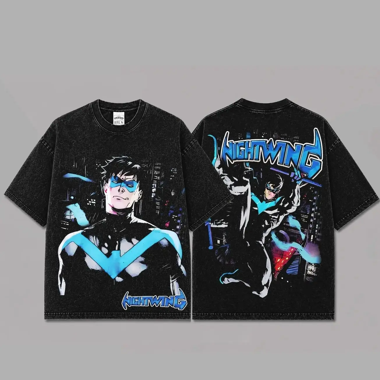Nightwing Inspired Oversized Black Graphic T-Shirt, Vintage Movie Actor Fan Tee, The Robin Shirt, Y2K Comic Style Streetwear Top, Black Cotton Unisex Tee, Retro Superhero Inspired Shirt, Gift for Movie Fans 4NA