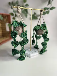 Crochet String of Hearts Plant Botanical Decor Handmade Wall Hanging Unique Home Boho Bedroom and Office Thoughtful Gift for Plant Lovers