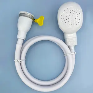 Portable Flexible White Faucet Spray Head with Yellow Clamp, Durable Plastic Handheld Shower for Pets, Shampooing and Vegetable Rinsing
