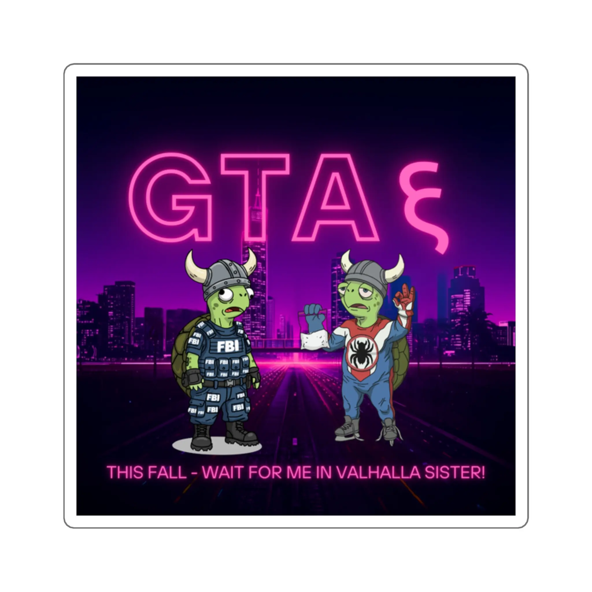 GTA6 Neon Zombies Square Sticker | Retro City Night Scene