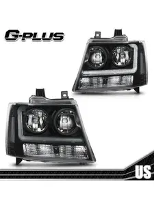 Fit For 2007-2014 Chevy Avalanche Tahoe Suburban Clear/Black LED DRL Headlights